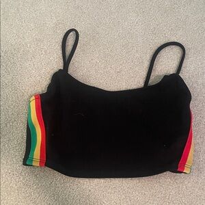 Black Strappy Top with Multicolor Stripes